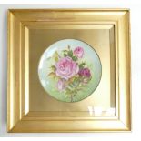 19th century Cauldon pottery plaque: Cauldon hand painted plaque with roses by S Pope,