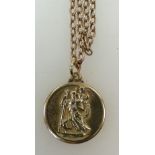 9ct gold St. Christopher pendant & chain 9.9g: Chain measures 82cm long.