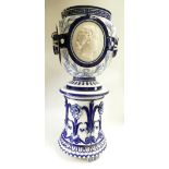 19th Century Minton jardiniere and stand: Jardiniere decorated with portrait panels and embossed