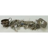 Quantity of hallmarked silver and white coloured metal items: Collection including silver coins in