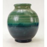 Large William Moorcroft Ribbed vase: Ribbed Moorcroft vase in shaded greens and blues,