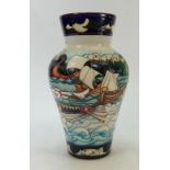 Moorcroft vase decorated with Ships and Windsor castle: Vase by Emma Bossons 2015,