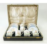 Royal Crown Derby set of hand painted coffee cups and saucers: RCD set decorated with various
