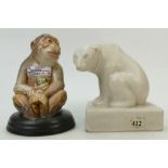 Beswick Animals: Monkey on a ceramic base 397 and Polar Bear 1533.