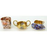 Coalport miniatures & Derby cup: Two Coalport miniatures - cup & saucer & a 2 handled dish,