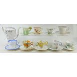 A collection of Shelley cups and saucers: Cups and saucers by Shelley in various designs.