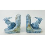 Beswick blue glazed Rabbit Bookends: A pair of Beswick blue glazed rabbit bookends 455.