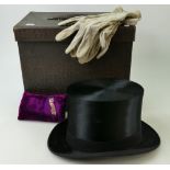 Cased Top Hat with gloves: Top Hat manufactured by Dunn & Co. (Size 7).