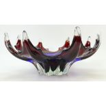 Murano large glass bowl: A Murano multi coloured & unusual shaped large size bowl measuring 35cm