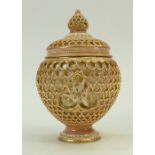 Zsolnay reticulated pot & cover: Hand decorated & gilded Zsolnay pot,