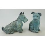 Beswick blue glazed Dog models: Models of a seated Scottish Terrier 982 and another seated dog.