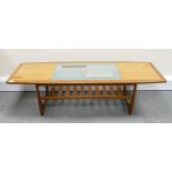 G Plan Teak coffee table: Coffee table with glass inserts. 153cm x 54cm x 45cm high.