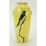 Cauldon hand decorated vase: Cauldon vase of a Magpie in branches signed by E S Nixon 20cm high.