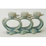 Beswick blue glazed Duck Candlestick: A stylized 3 duck candlestick length 25cm.