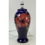 Moorcroft Lamp Base: Lamp base decorated in the Anemone design, height 33cm.