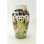 Moorcroft trial vase: Vase decorated with white house and magnolias 2015, height 30cm.