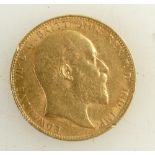 Full Sovereign gold coin: Edward VII dated 1904, Perth mint.