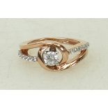 9ct Rose gold stone set ring: Ring size I, 3.5grams.