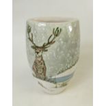 Lise B Moorcroft Cast Vase: Vase dated 2011 with Stag decoration, firing crack to base, height 25cm.
