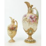 Royal Worcester vases: 2 x Royal Worcester hand decorated vases, measuring 12.5cm & 20.5cm high.