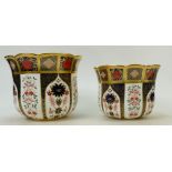 Royal Crown Derby Imari Planters: RCD pattern 1128 Gardenia Solid Gold Band Planters height of