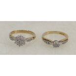 9ct diamond rings: 9ct diamond cluster ring and another 9ct diamond ring,both size L, 4.7 grams.