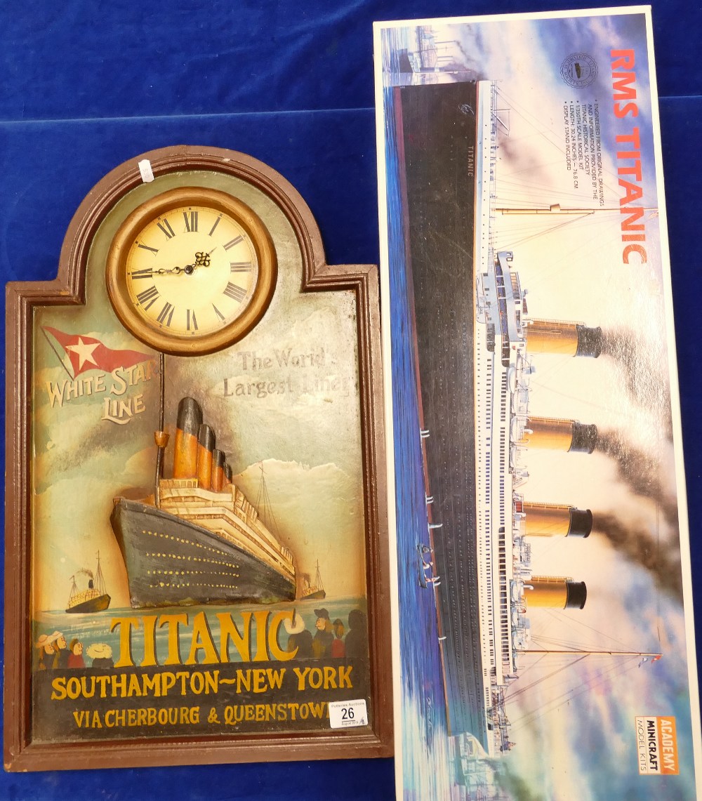 Boxed Academy Minicraft Model Kit RMS Titanic and a clock: 1/350th scale together with similar