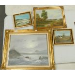 Paintings: Collection of framed oil paintings, depicting coastal & landscape scenes.