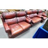 Ox Blood Red Settees and Arm chair: 2 x 2 seaters and a matching arm chair.