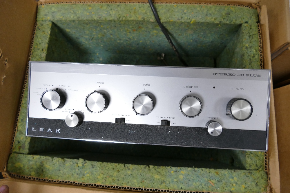 Boxed Leak Stereo 30 Plus Amplifier: Amplifier complete with liners.