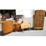 Walnut veneered bedroom suite to include: Wardrobe, dressing table, chest of drawers & headboard.