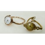 9ct gold watches x 2: Two ladies 9ct gold watches, one bracelet plated.