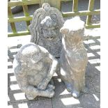 Garden Ornaments and a plate: Panther and Gorilla garden ornaments and a Cupid plate.