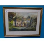 Watercolour by Colin Beats - Madron, Cornwall: Watercolour depicts the old cottage with figures.