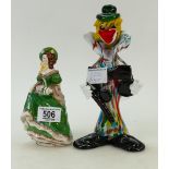 Vintage glass clown figure and Coalport figure Judith Anne (damage to coalport) (2)