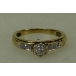 14ct gold & diamond ring: Ladies 14ct gold & diamond dress ring, size Q, weight 3.0g.