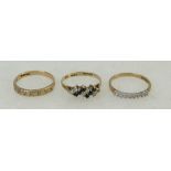 Three 9ct gold ladies rings: 9ct gold ladies sapphire and diamond rings, 4.