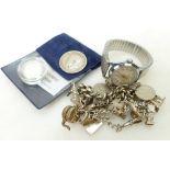 Collection Jewellery & coins: Two silver charm bracelets, together with charms,