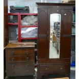 Edwardian single door Mahogany Wardrobe and drawers: Wardrobe and similar chest of 4 drawers.