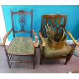 Early 20th century Armchairs together with brass fire side set.