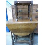 Unusual Tall Oak Gate leg table: together with rush seated stool(2)