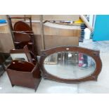 Cake stand, Mirror and Magazine Rack: A mahogany collapsible cake stand,