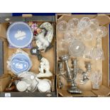 A collection of items to include: Wedgwood jasper ware items, Minton figure Travellers tale,