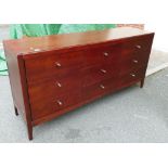 Canadian made dark wood wooden chest of 9 drawers: Chest size 184 x 47 x 89cm.