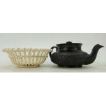 Victorian Jackfield ware Teapot together with a Wedgwood Cream ware chestnut basket: Jackfield