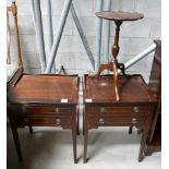 Mahogany Inlaid Bed side cabinets:2 drawer ( 3 handle rings missing) together with small pie crust