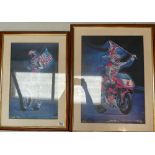 Signed Limited edition R J Heale Motorcycle prints: Micheal Doohan 1994 and Kevin Schwantz