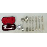 Collection of silver flatware: Hallmarked silver flatware & small silver compact,