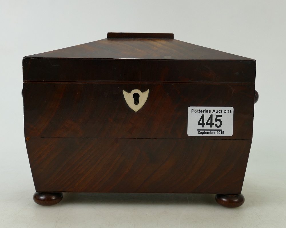 A Victorian Mahogany inlaid tea caddy: