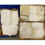 A large collection of vintage linen to include: settee sets, table cloths,